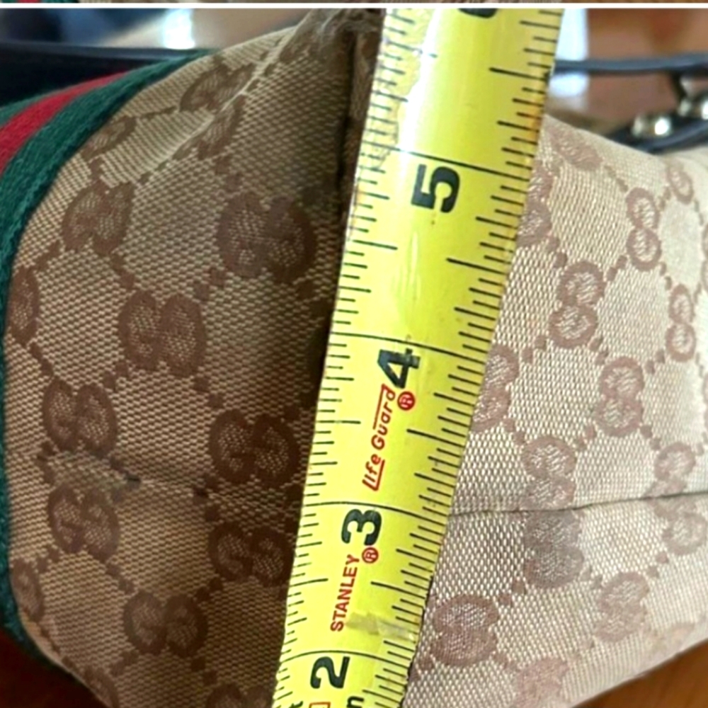GUCCI Jolicoeur Tote From The Sherry Line With GG Signature Web Stripe Brown/Tan - Picture 13 of 16